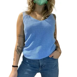 top julia schiena a V azzurro