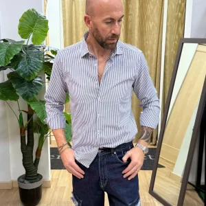 Camicia Slim Rigata Akirò Blu
