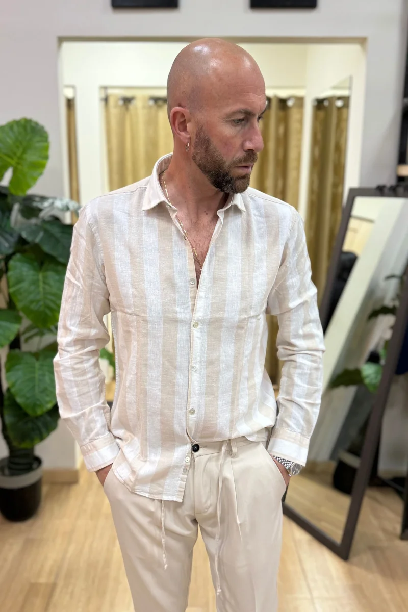 Camicia In Lino Rigata BLKS Beige - immagine 2