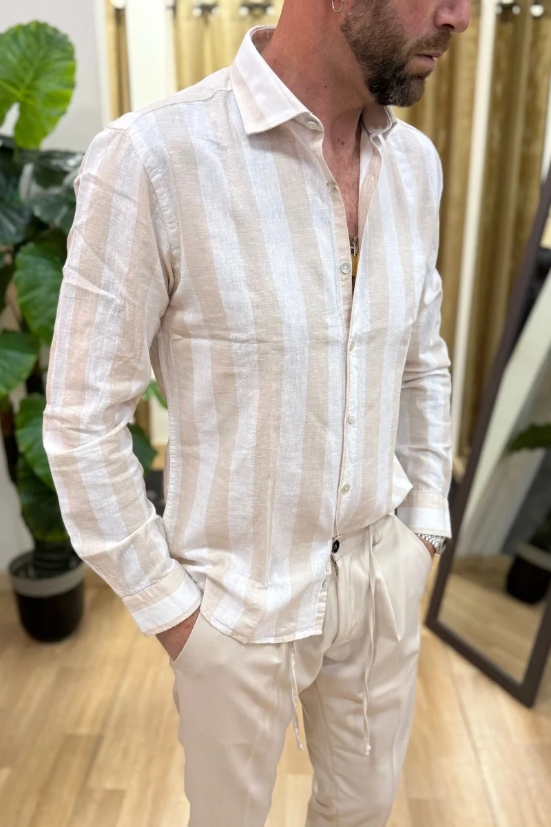Camicia In Lino Rigata BLKS Beige - immagine 4