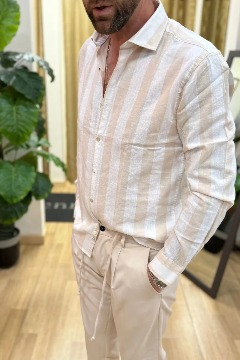 Camicia In Lino Rigata BLKS Beige - immagine 5
