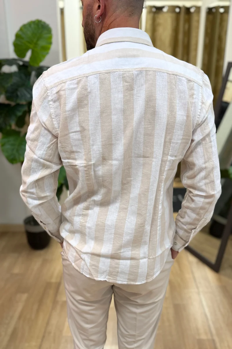 Camicia In Lino Rigata BLKS Beige - immagine 6