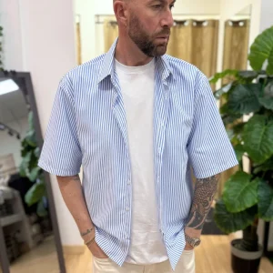 Camicia Mezza Manica Rigata Blu