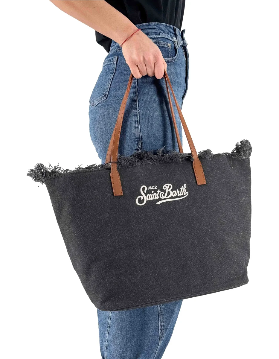 Borsa In Canvas Con Frange City Bag Fringe 00 Emb - immagine 2