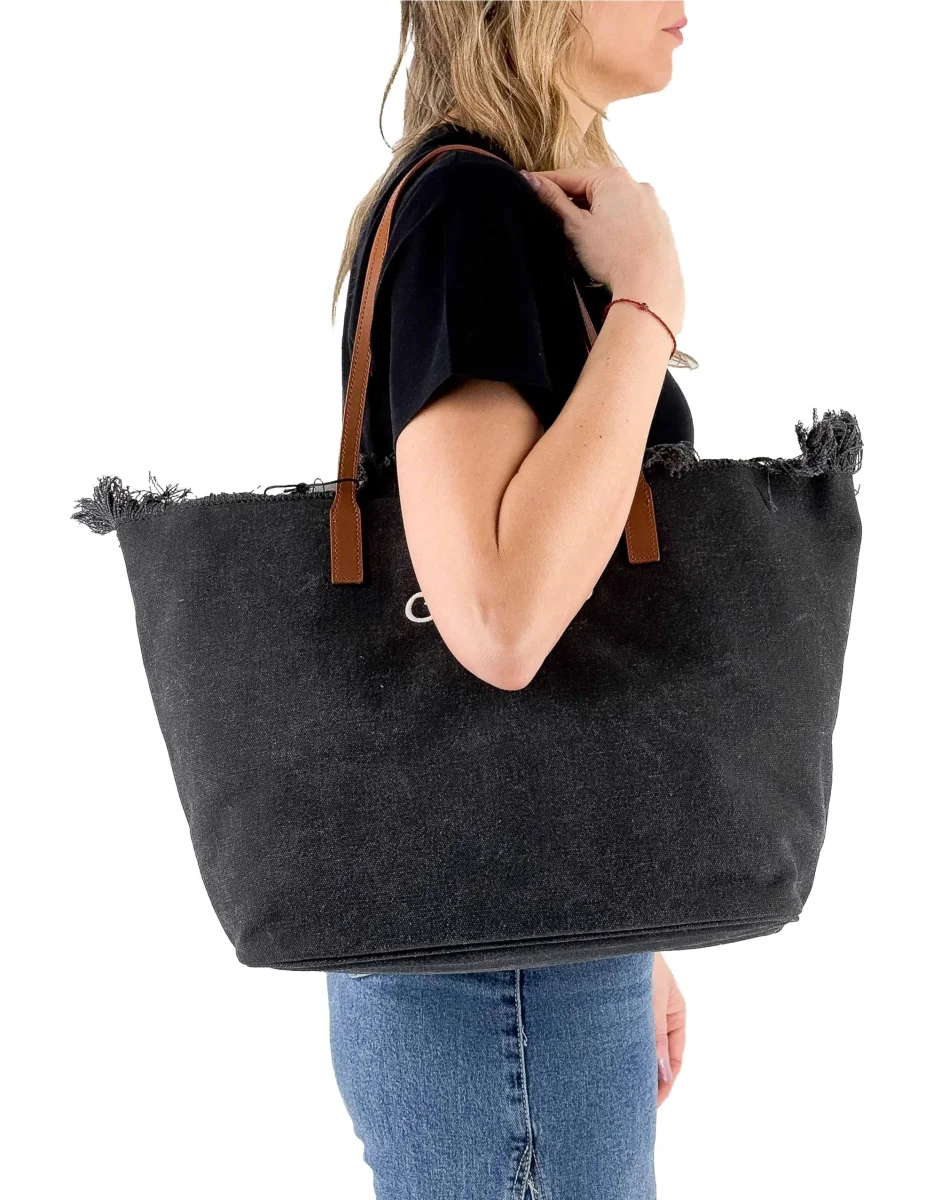 Borsa In Canvas Con Frange City Bag Fringe 00 Emb - immagine 4