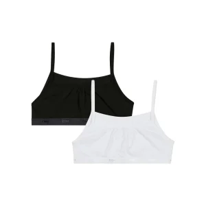 Pacco da 2 brassieres da bambina in cotone elasticizzato Nero Bianco Les Pockets Ecodim