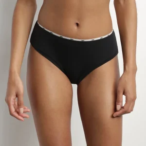 Slip donna in cotone modal nero con profili beige DIM Icons Essentiel