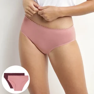 Body Touch Easy Pacco da 2 Slip in cotone elasticizzato rosa e rubino per donna