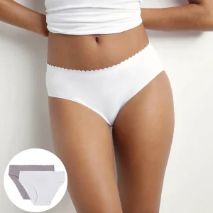Pacco da 2 slip Body Touch Easy in cotone elasticizzato bianco e grigio per donna