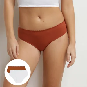 Pacco da 2 slip da donna in cotone elasticizzato Bianco Marrone Body Touch