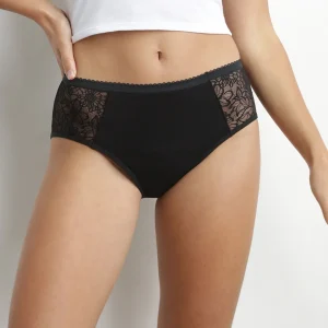 Shorty mestruale in cotone bio e pizzo Nero Flusso abbondante DIM Protect