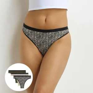 Pacco da 3 perizomi da donna con motivi etnici color kaki e nero di Les Pockets.