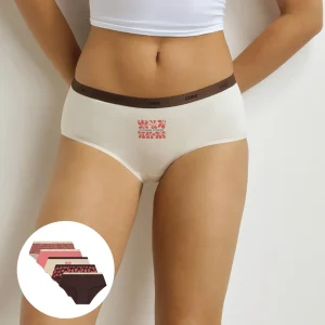 Pacco da 5 boxer da donna con motivo retrò rosa e marrone di Les Pockets.