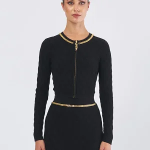 Cardigan in Maglia a Rombi con Dettaglio Gioiello