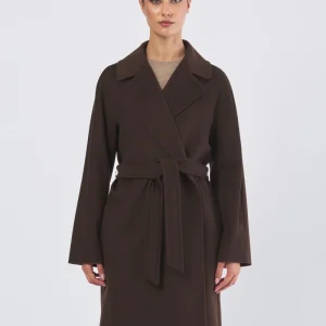 Cappotto a Vestaglia Corte in Pura Lana Cioccolato