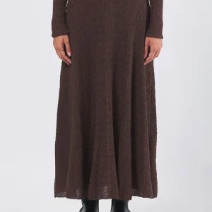 Gonna Midi Cellula in Jersey Cloqué Marrone