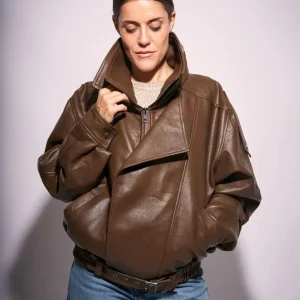 Bomber Donna con Vestibilità Over Marrone